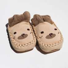 Load image into Gallery viewer, Socks with Soul – Soft cotton socks for babies and pre-walkers, featuring handsewn animal embellishments and cushioned soles for comfort. With a stretchy pull-on style, non-slip grippy dots on the soles, and a breathable cotton-spandex blend, these adorable socks provide stability and fun for little ones. Machine washable and quick drying for easy care.