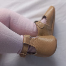 Load image into Gallery viewer, Manhattan T-Bar Moccasins – Modern leather moccasins with classic adjustable t-bar straps and side buckles. Featuring soft, flexible soles for comfort and freedom of movement, these moccasins have a scalloped edging detail, cushioned ankles, and cotton insoles. Ideal for little feet, they provide a barefoot feel with stylish and functional design.