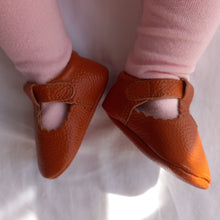 Load image into Gallery viewer, Manhattan T-Bar Moccasins – Modern leather moccasins with classic adjustable t-bar straps and side buckles. Featuring soft, flexible soles for comfort and freedom of movement, these moccasins have a scalloped edging detail, cushioned ankles, and cotton insoles. Ideal for little feet, they provide a barefoot feel with stylish and functional design.