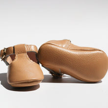 Load image into Gallery viewer, Manhattan T-Bar Moccasins – Modern leather moccasins with classic adjustable t-bar straps and side buckles. Featuring soft, flexible soles for comfort and freedom of movement, these moccasins have a scalloped edging detail, cushioned ankles, and cotton insoles. Ideal for little feet, they provide a barefoot feel with stylish and functional design.