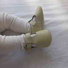 Load image into Gallery viewer, Manhattan T-Bar Moccasins – Modern leather moccasins with classic adjustable t-bar straps and side buckles. Featuring soft, flexible soles for comfort and freedom of movement, these moccasins have a scalloped edging detail, cushioned ankles, and cotton insoles. Ideal for little feet, they provide a barefoot feel with stylish and functional design.