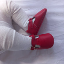 Load image into Gallery viewer, Manhattan T-Bar Moccasins – Modern leather moccasins with classic adjustable t-bar straps and side buckles. Featuring soft, flexible soles for comfort and freedom of movement, these moccasins have a scalloped edging detail, cushioned ankles, and cotton insoles. Ideal for little feet, they provide a barefoot feel with stylish and functional design.