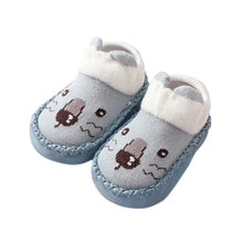Load image into Gallery viewer, Socks with Soul – Soft cotton socks for babies and pre-walkers, featuring handsewn animal embellishments and cushioned soles for comfort. With a stretchy pull-on style, non-slip grippy dots on the soles, and a breathable cotton-spandex blend, these adorable socks provide stability and fun for little ones. Machine washable and quick drying for easy care.